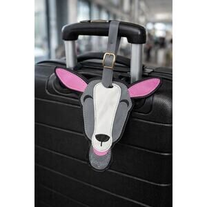 Goat Luggage Tag Cute Animal Travel Tag Gray Pink Faux Leather NEW